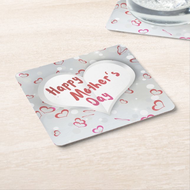 Happy Mother's Day 3D Paper Heart Rechteckiger Pappuntersetzer (angewinkelt)