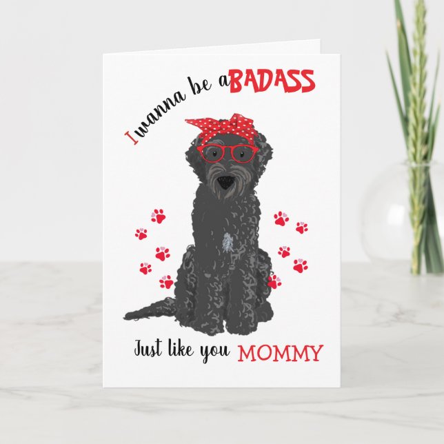 Happy Mother's Day Badass Black Labradoodle Hund Karte (Vorderseite)