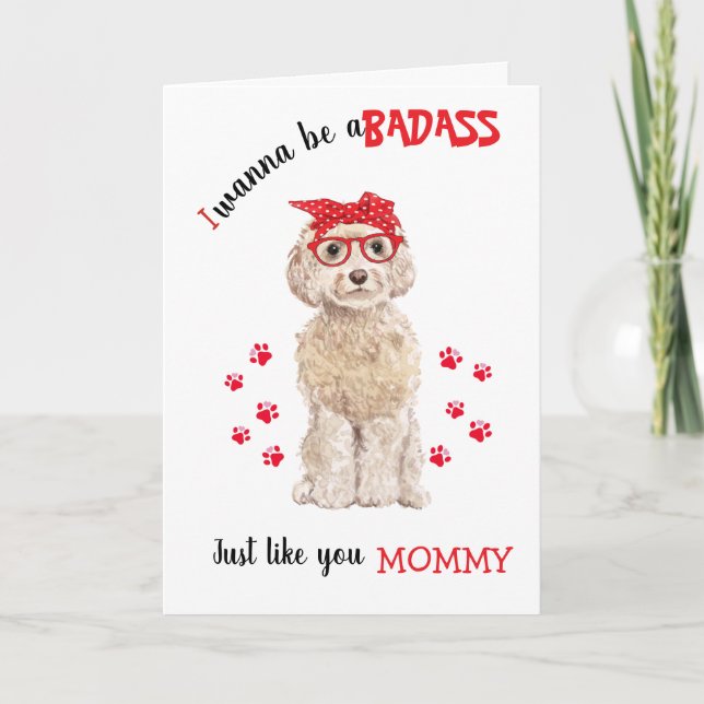 Happy Mother's Day Badass Blond Labradoodle Hund Karte (Vorderseite)