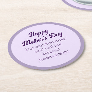 Happy Mother's Day Bible Verse Light Lila Einfach Runder Pappuntersetzer