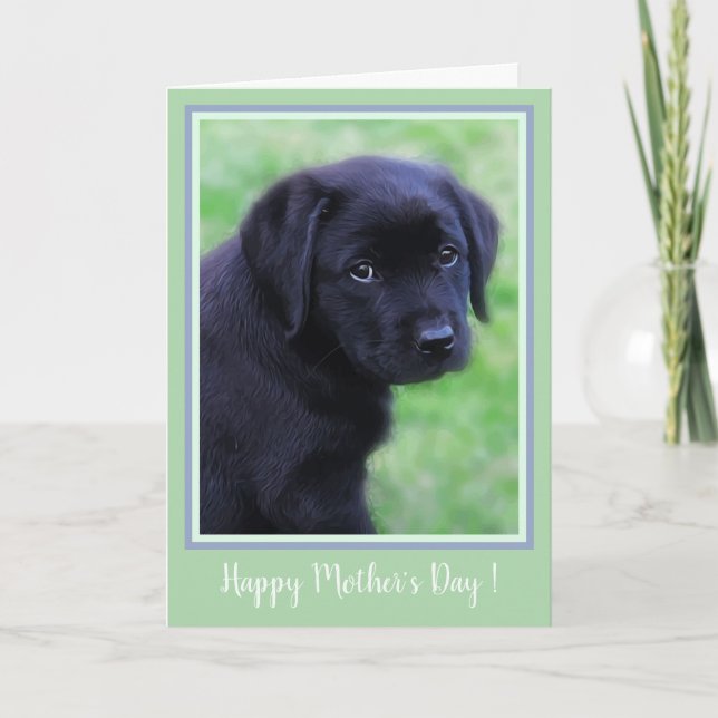 Happy Mother's Day Black Labrador Puppy - Cute Dog Dankeskarte (Vorderseite)
