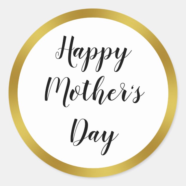 Happy Mother's Day Black Script White Imitats Gold Runder Aufkleber (Vorderseite)