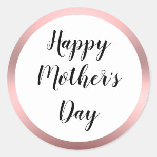 Happy Mother's Day Black Script White Pink Runder Aufkleber