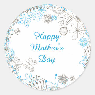 Happy Mother's Day Blue Flowers Runder Aufkleber