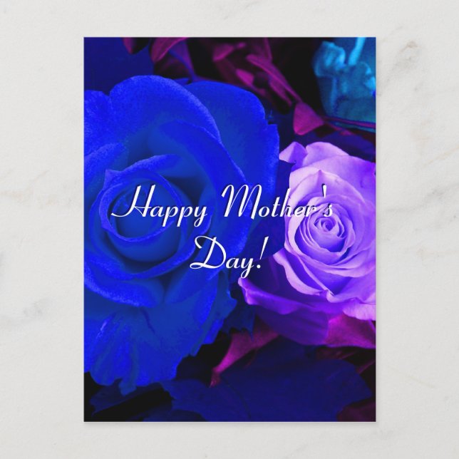 Happy Mother's Day Blue Lila Rose Postkarte (Vorderseite)