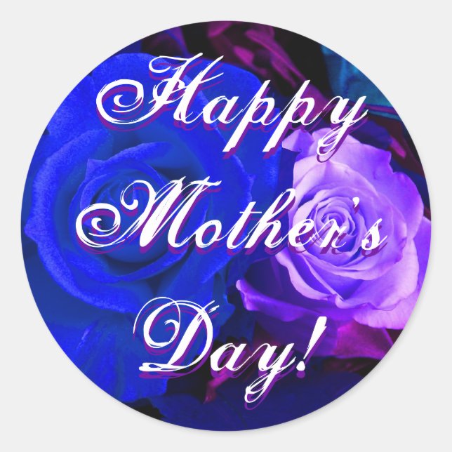 Happy Mother's Day Blue Purple Rose Runder Aufkleber (Vorderseite)
