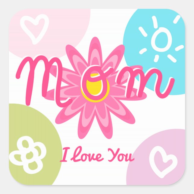 Happy Mother's Day Bright farbenfrohe Gestaltung Quadratischer Aufkleber (Vorderseite)