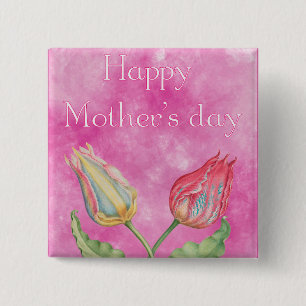 Happy Mother's Day Bright Red and Yellow Tulips Button
