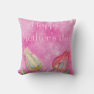 Happy Mother's Day Bright Red and Yellow Tulips Kissen