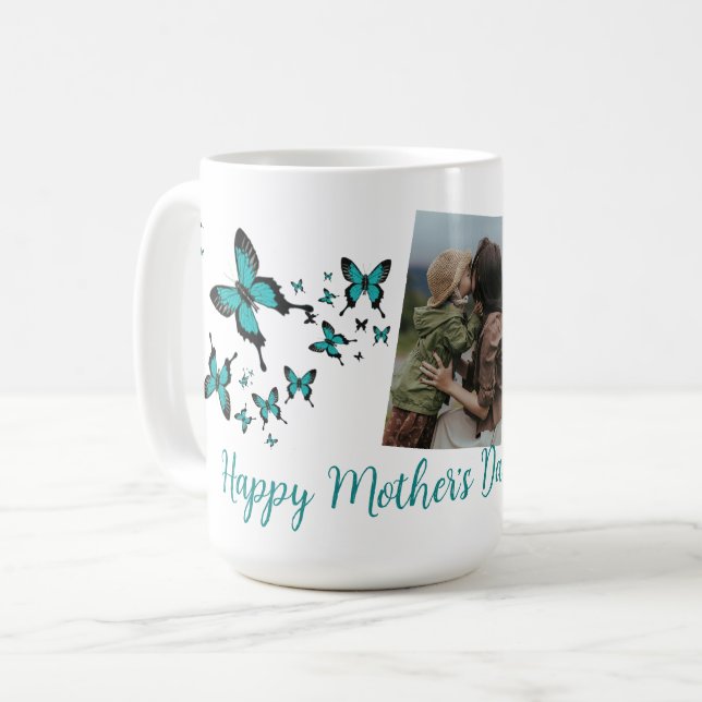 Happy Mother's Day Butterfly Cute Photo  Kaffeetasse (Vorderseite Links)