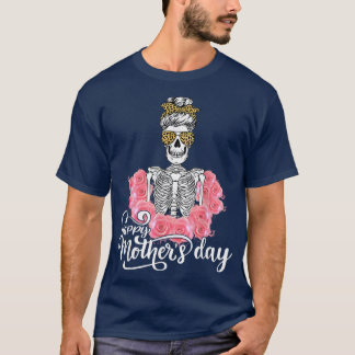 Happy Mother's Day Cool Leopard Bun Hair Skelett  T-Shirt