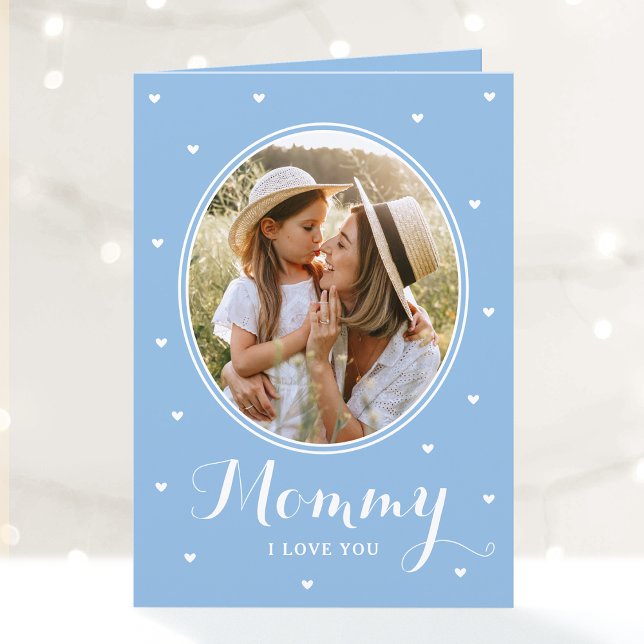 Happy Mother's Day Custom Photos Script Blue Cute Karte (Von Creator hochgeladen)