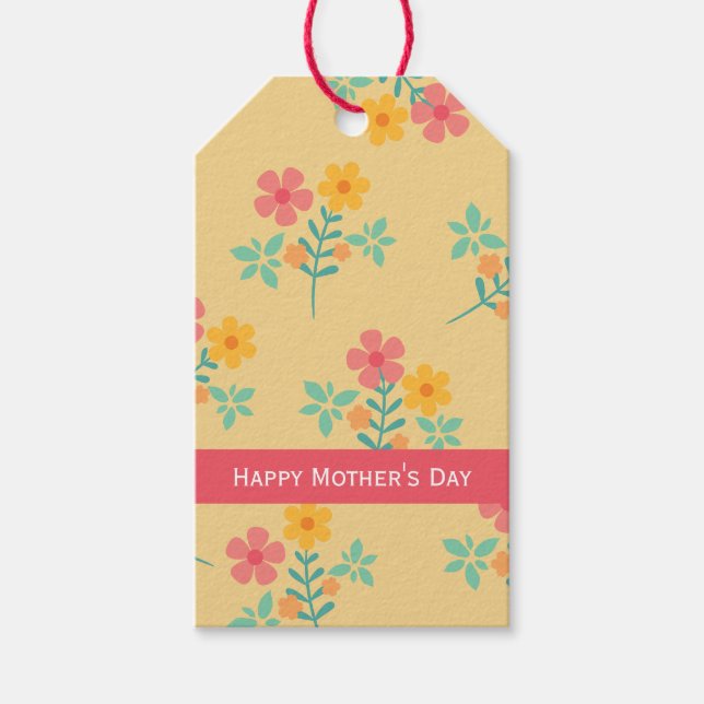 Happy Mother's Day Daisy Retro Bouquet in Gelb Geschenkanhänger (Vorderseite)