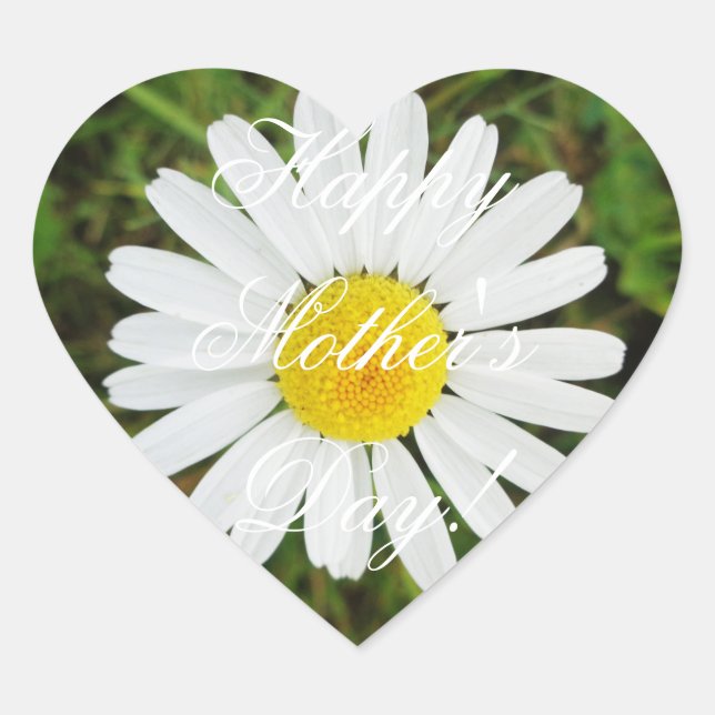 Happy Mother's Day Elegant Daisy Blume Herz-Aufkleber (Vorderseite)