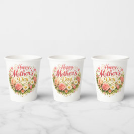 Happy Mother's Day elegant floral wreath blue Pappbecher