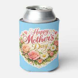 Happy Mother's Day elegant floral wreath teal can Dosenkühler