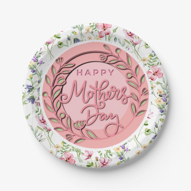 Happy Mother's Day Elegant Moderne rosa Blütenwelt Pappteller (Vorderseite)