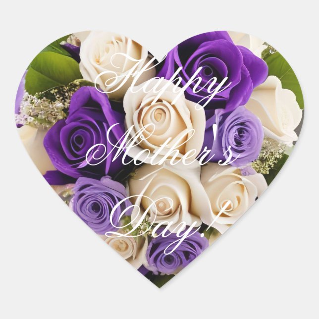 Happy Mother's Day Elegante Lila Rose Blumenstrauß Herz-Aufkleber (Vorderseite)