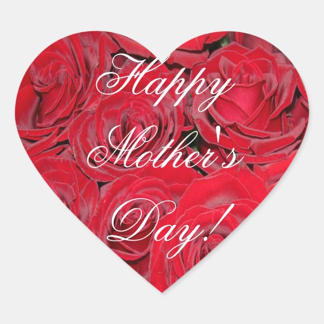 Happy Mother's Day Elegante Rote Rosen Blumenstrau Herz-Aufkleber (Vorderseite)