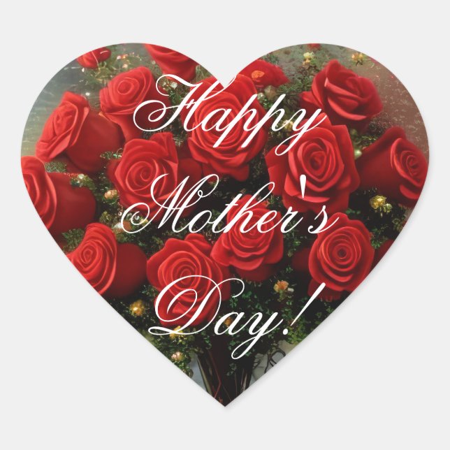 Happy Mother's Day Elegante Rote Rosen Florenz Herz-Aufkleber (Vorderseite)