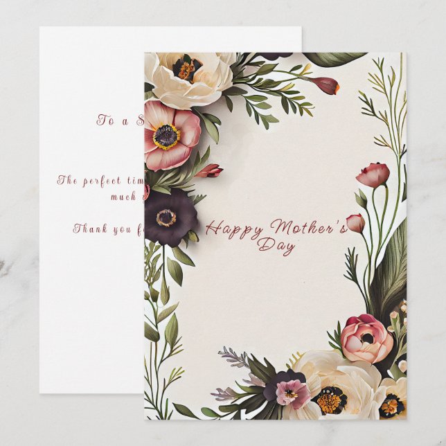 Happy Mother's Day Elegante Wasserfarben Blume Einladung (Vorne/Hinten)