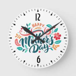 Happy Mother's Day Floral Design-63754 Runde Wanduhr