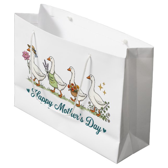 Happy Mother's Day geese  Große Geschenktüte (Vorderseite Schrägansicht)