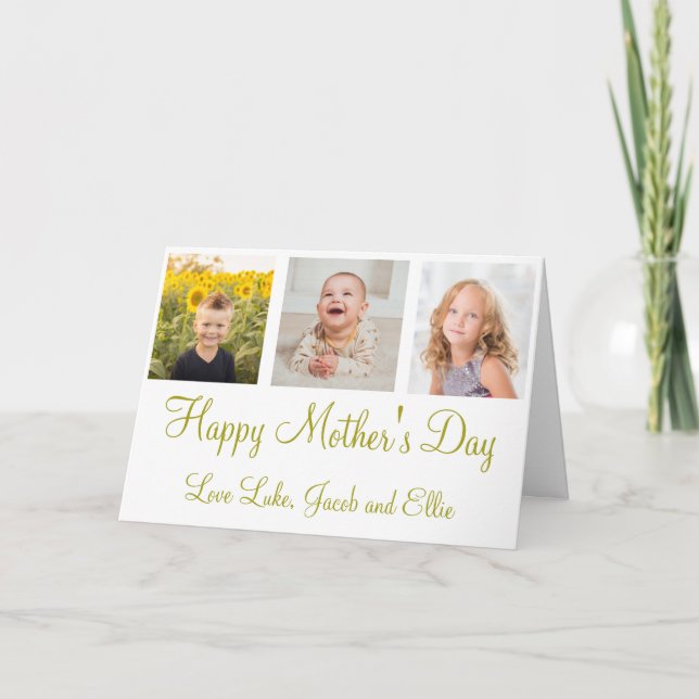 Happy Mother's Day Gold Script Foto Collage Card Einladung (Vorderseite)