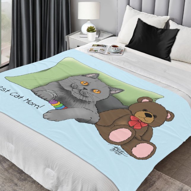 Happy Mother's Day Gray Cat Fleecedecke (Von Creator hochgeladen)