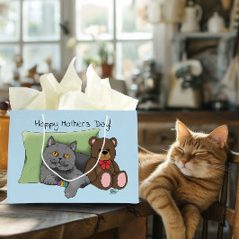 Happy Mother's Day Gray Cat Große Geschenktüte