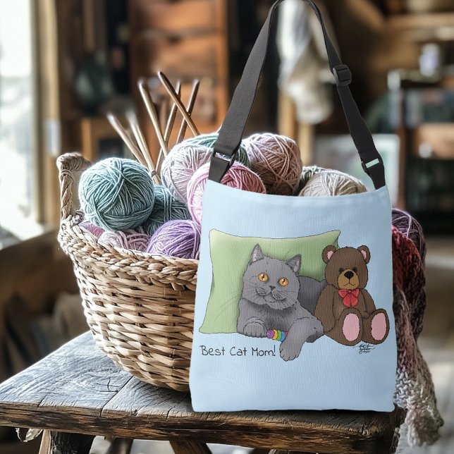 Happy Mother's Day Gray Cat Tragetaschen Mit Langen Trägern (Von Creator hochgeladen)