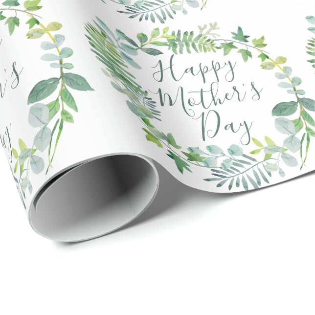 Happy Mother's Day Greenery Foliage Wreath Geschenkpapier (Rolleneckpunkt)