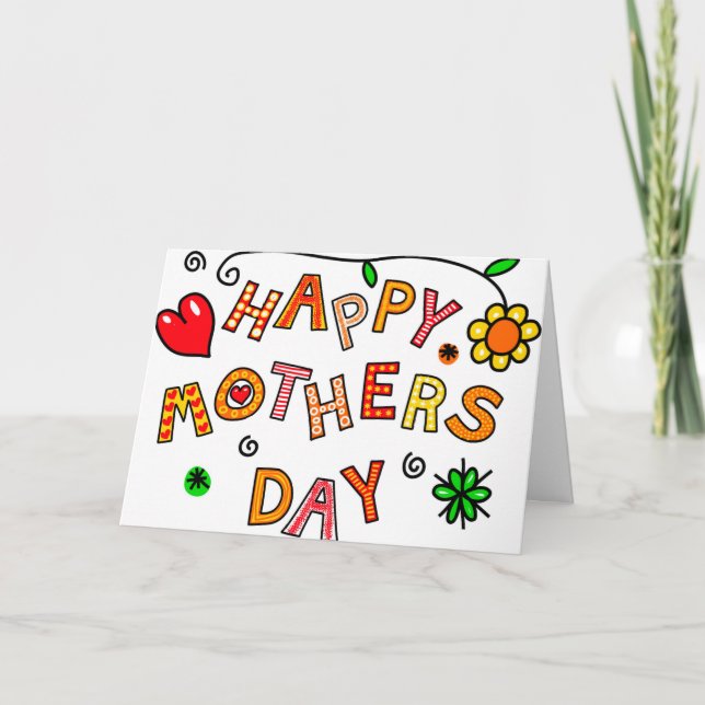 Happy Mother's Day Hand Drawn Cartoon Typografie Karte (Vorderseite)
