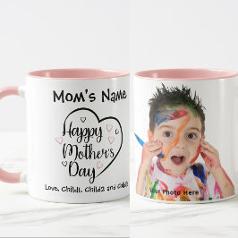 Happy Mothers Day Heart Anpassbare rosa Foto Tasse