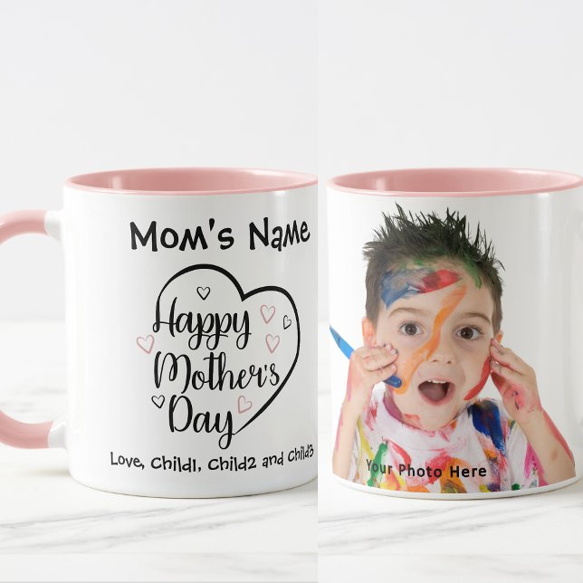 Happy Mothers Day Heart Anpassbare rosa Foto Tasse (Von Creator hochgeladen)
