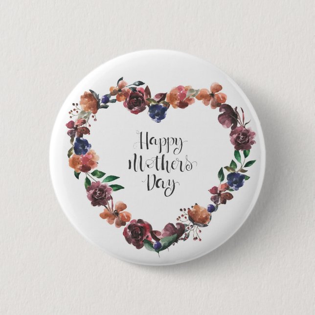 Happy Mother's Day Heart Floral Blume Script Button (Vorderseite)