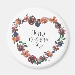 Happy Mother's Day Heart Floral Blume Script Magnet