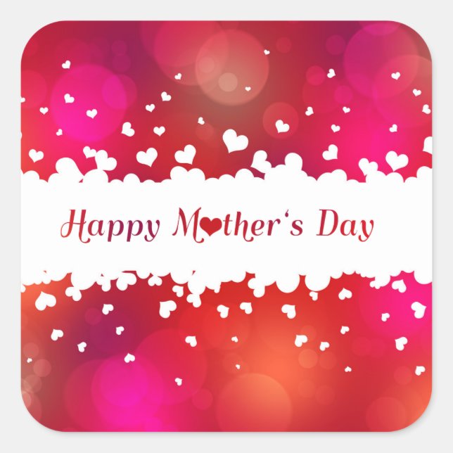 Happy Mother's Day Hearts Quadratischer Aufkleber (Vorderseite)