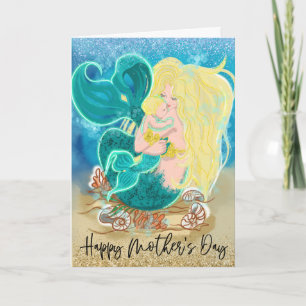 Happy Mother's Day Hübsch Mermaid Child Glitzer Karte