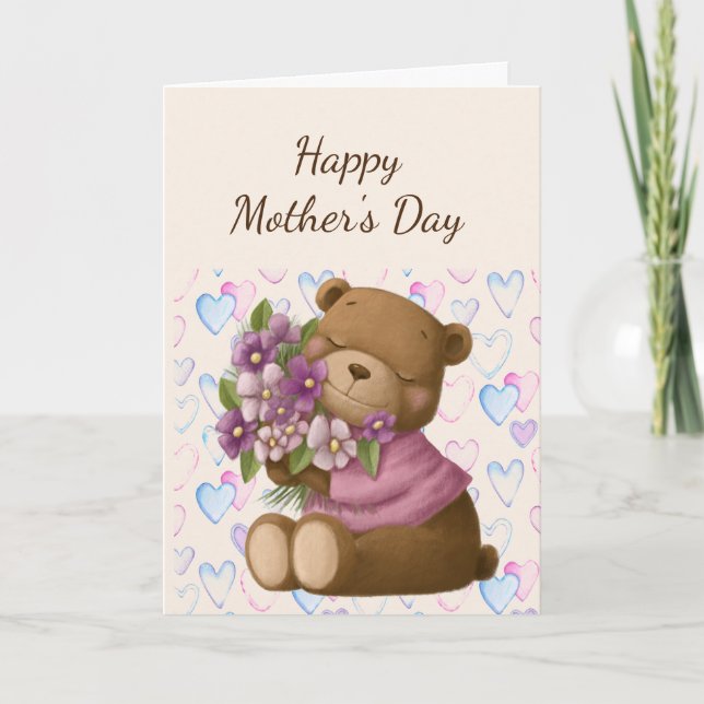 Happy Mother's Day Liebe schätzen Bären Blume Karte (Vorderseite)