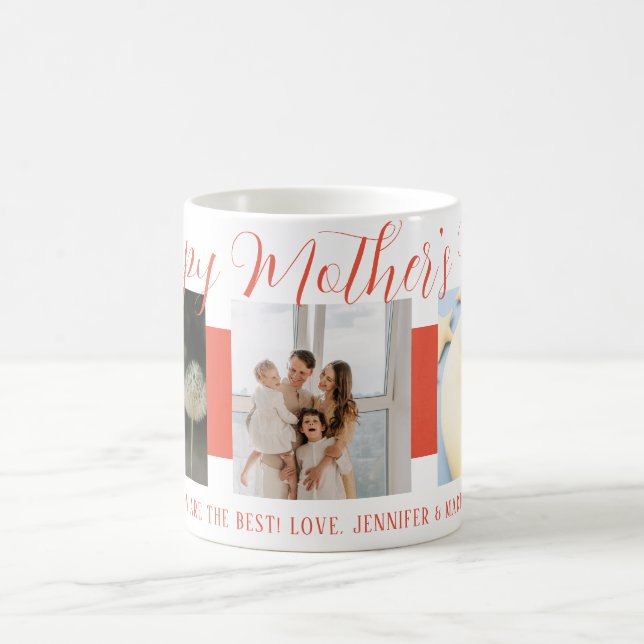 Happy Mother's Day Mama Pink Script mit 3 Fotos Kaffeetasse (Mittel)