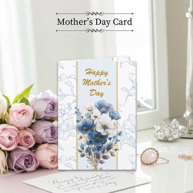 Happy Mothers Day Modern Blue Floral Bible Verse Karte (Von Creator hochgeladen)