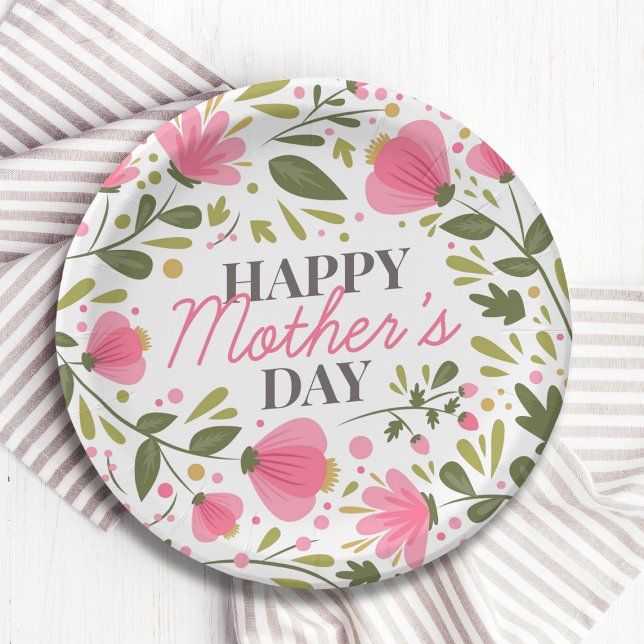 Happy Mother's Day Modern Pink Floral Botanical Pappteller (Von Creator hochgeladen)