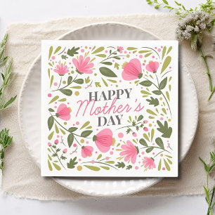 Happy Mother's Day Modern Pink Floral Botanical Serviette