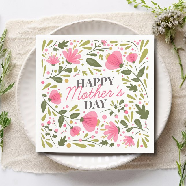Happy Mother's Day Modern Pink Floral Botanical Serviette (Von Creator hochgeladen)