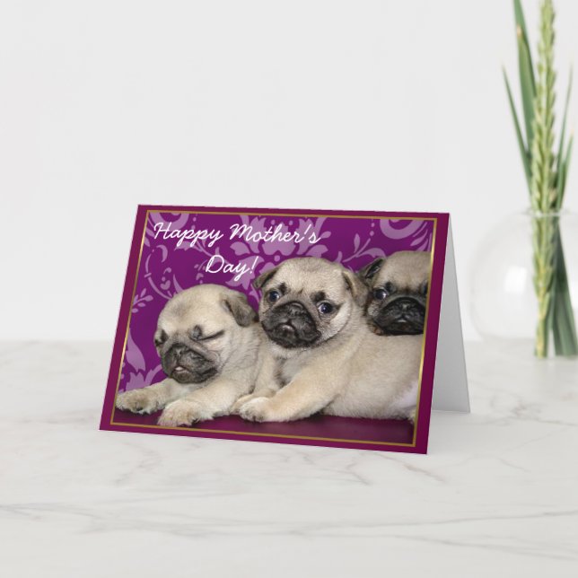 Happy Mother's Day Mops Welpen Grußkarte Karte (Vorderseite)