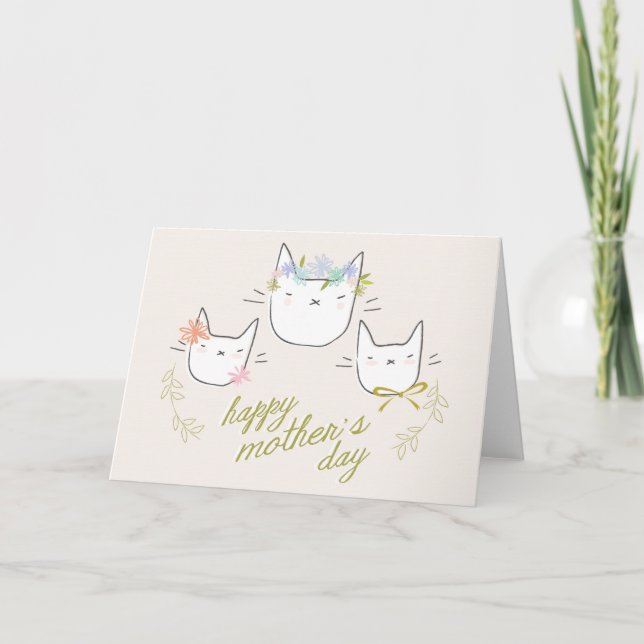 "Happy Mother's Day" Mother Cat & Kittens Card Karte (Vorderseite)