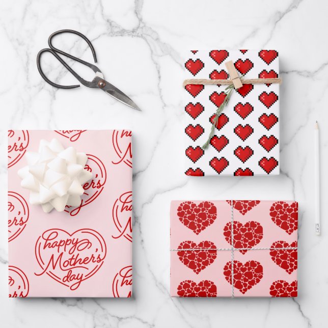 Happy Mother's Day Niedlich Heart Geschenkpapier Set (Vorderseite)