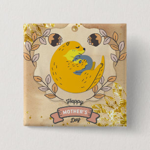 Happy Mother's Day Niedlich Otter und Baby Floral Button