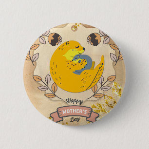 Happy Mother's Day Niedlich Otter und Baby Floral Button